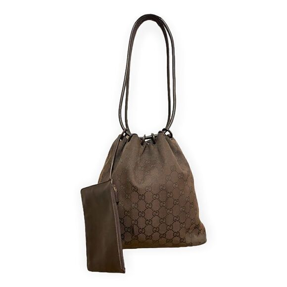 ❤️SOLD❤️Vintage GUCCI GG Monogram |Top Handle Hoop Ring Bucket Bag| - Picture 1 of 16